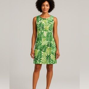 Julian Taylor New York Green Leaf Print Sleeveless Dress Size 6